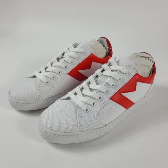 SANDRO White Red Glitter Back Sneakers - 37 / 7 - Picture 1 of 4